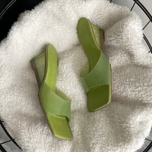 Song of Style Green PVC Leather Wedge Heel Slip On Studio Sandals